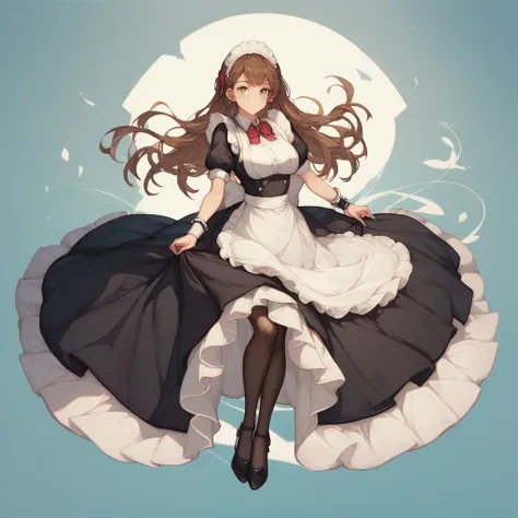  brown hair、woman、  Lots of Maids 、(((clothing)))、  long dress 、  Apron Dress 、   maid clothes、 full body tights、 black   maid clothes、 Long Skirt to Cover Legs、Mansion



