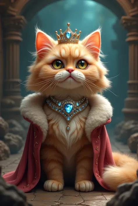 /imagine Princess Donut is a small, elegant, and sassy Persian cat with a regal demeanor. She wears a diamond-studded collar that signifies her royal status and often carries herself with an air of superiority. Her fur is likely fluffy and well-groomed, an...