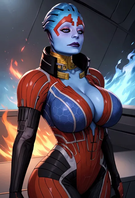 Alien, Samara from Mass effect, MILF woman, NSFW, score_9, score_8_up, score_7_up, score_6_up BREAK, curvy Body, huge tits, Voluptuous body, Mature age, bimbo body, Commission for High Res, best quality, detailed image, detailed face, perfect lighting, per...