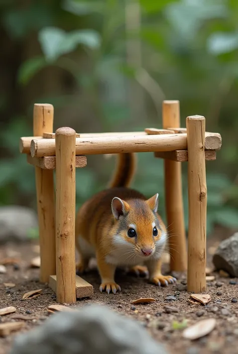 A wooden structure that contains 6 sticks 15 CM long, 15 cm high and 10 cm wide and that can support the weight of a .