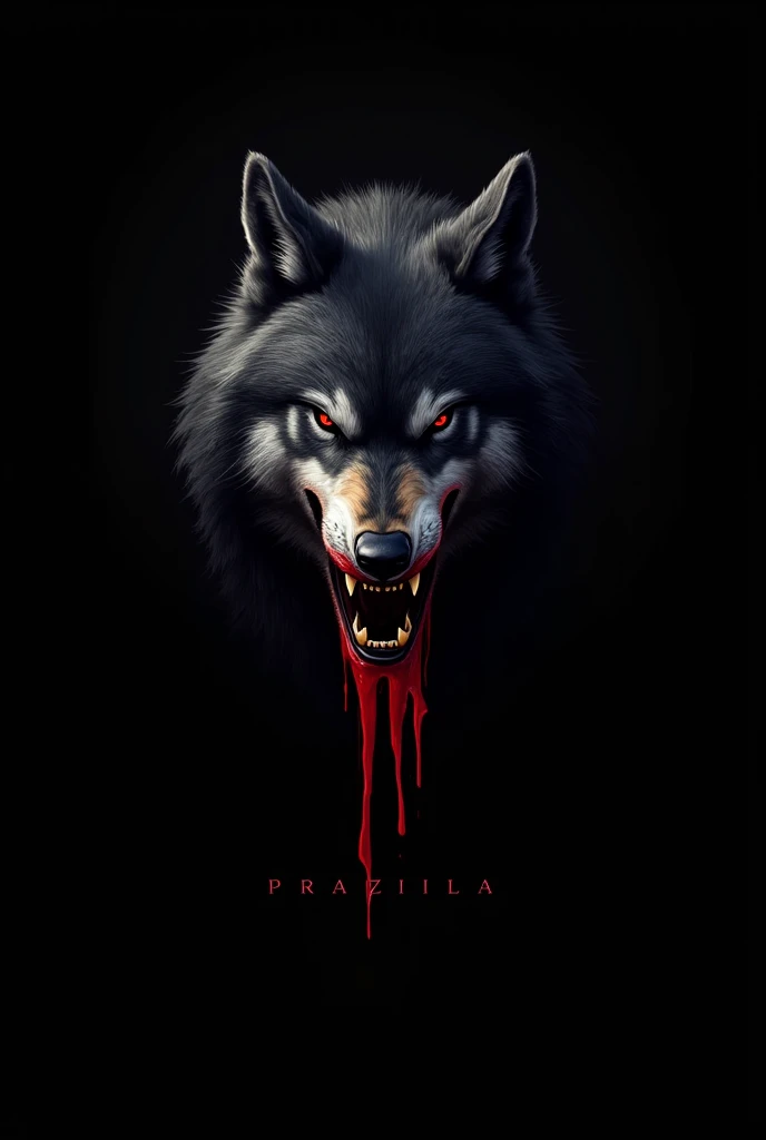  Realistic logo , A bleeding wolf dripping with blood reaction would be a black background and written warrior in Portuguese and wolf in English on white