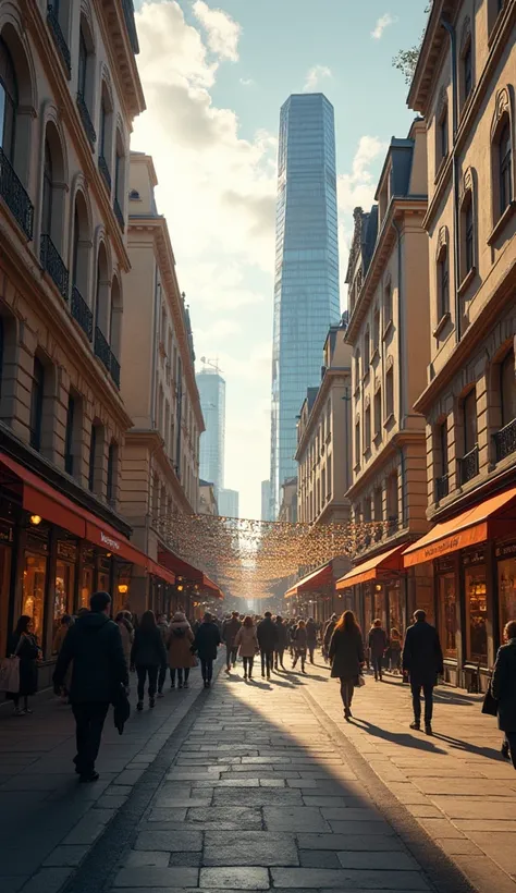 FPV low angle perspective of a Beautiful city of Frankfurt Main Zeil