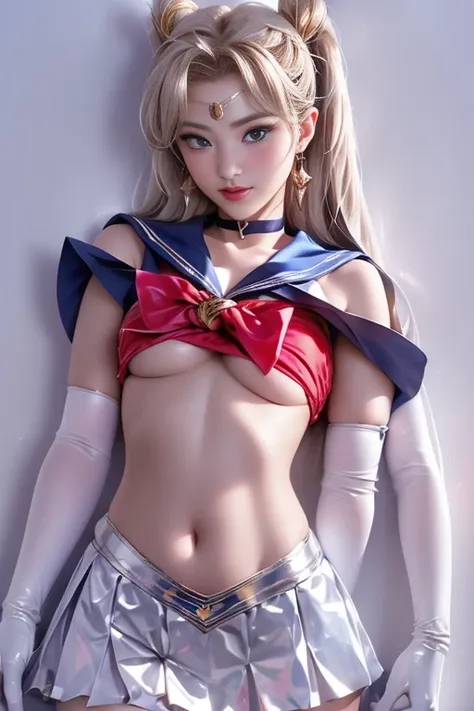 Masterpiece, Full: 1.3, Standing, 8k, 3D, Realistic, Ultra Microphotography, Top Quality, Extreme Details CG Unity 8k Wallpapers, From below, Intricate Details, (NSFW:1.2), (1 Female), 28 Years Old, (Beautiful Girl,Sailor Moon,Tiera, Sailor Warrior Uniform...