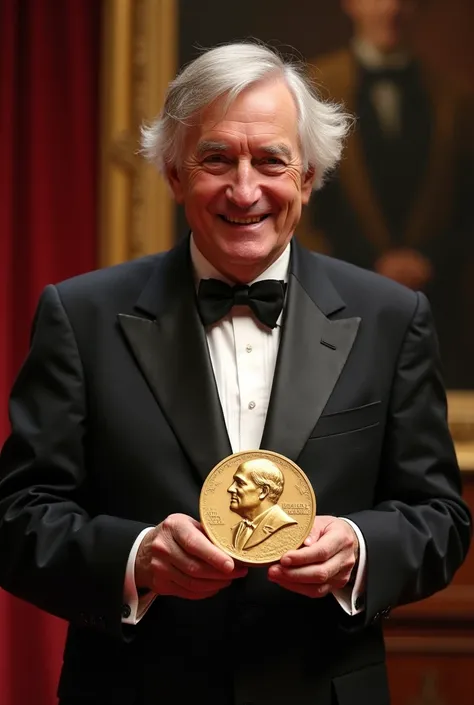 Nobel Prize winner

The description : A man in the sixties, with slightly gray hair, holds the Nobel Prize with a quiet smile. .  His face reflects years of scientific struggle and victory .

 The psychological state :  proud, grateful, but still a humble ...