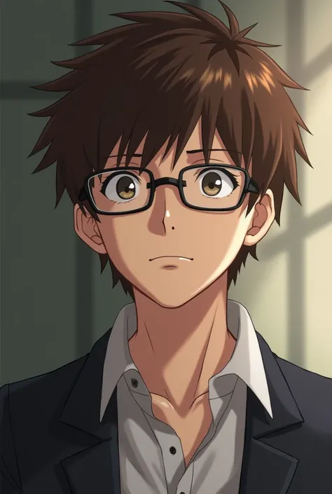 Masaru Bakugo ,  Katsuki Bakugo's dad from the anime My Hero Academya, He has low brown hair and glasses 