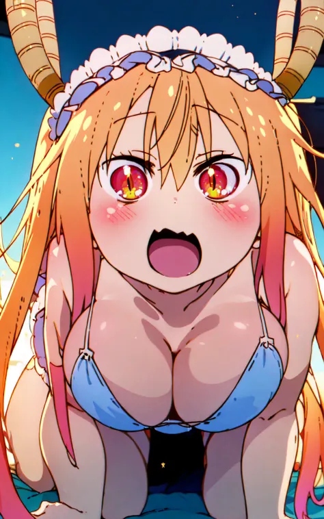 ( masterpiece), ( the best quality ),  Soft lighting 4k , extreme blush , drunk,  anime blush , red face, dizzy,  squishy ,  From top to bottom,  surprised,  big eyes , Open mouth,  Medium Breasts, 2-piece bikini