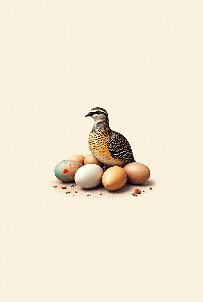 I want a logo showing a quail with very pretty inanimate quail eggs and that says sale of quail eggs in Spanish