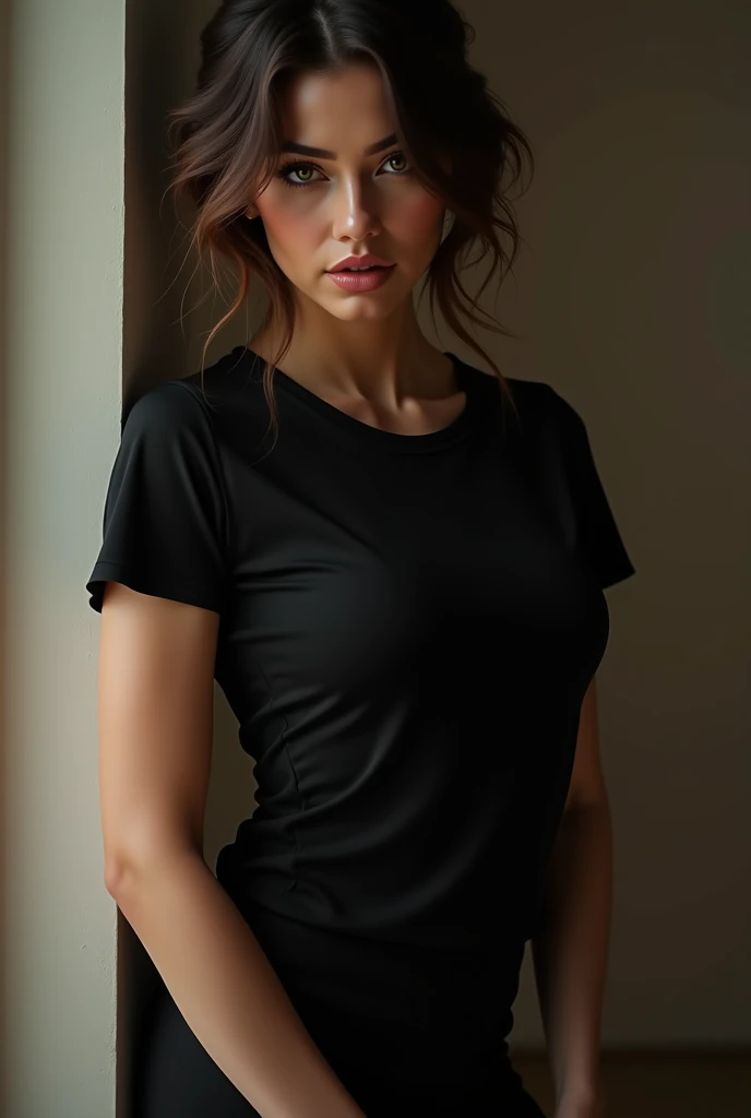 sexual woman in black t-shirt
