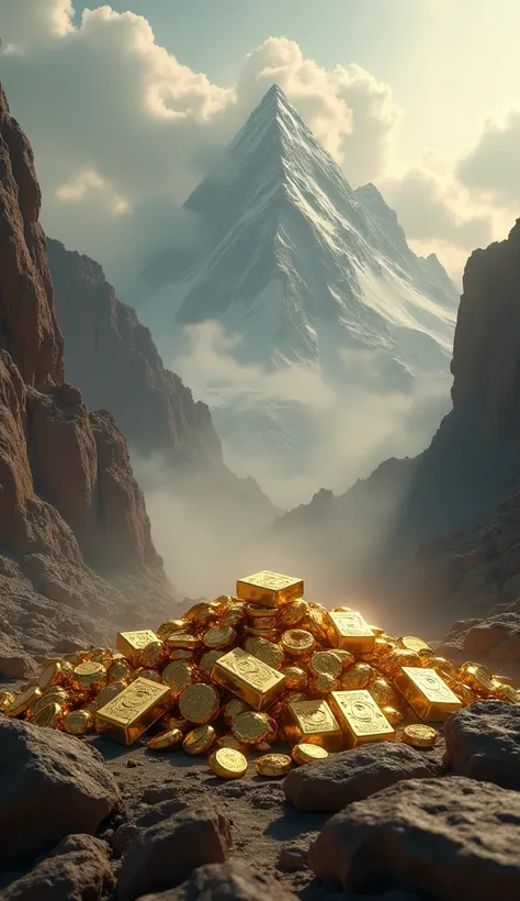 An image of precious metals in the middle of Mount Sinai, Full of smoke, Cinematic, full hd