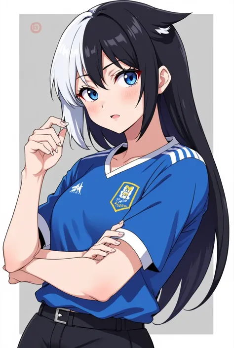  style of the anime Blue Lock Amy Ego
Age: s
Height: 1.65 m
Weight: 45 kg
Measurements: Bust 87 cm, waist 56 cm, Hips 85 cm
Hair: She has half black on the right side and half white on the left side, natural hair , She cuts it to her neck. Her hair is stra...