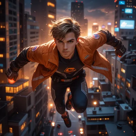 generate image:  Create a 16-year-old ager with super strength ,  flight and indestructibility .
 Demonstration Scenario :  The character must be wearing a stylish and cool superhero costume , something modern and functional ,  to match your youthful perso...