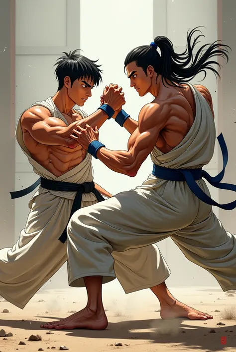 Anime style man fighting with another man 