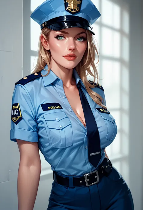 female android showing boobs in sexy police uniform