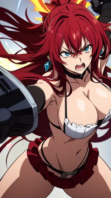  Rias Gremory  (high school dxd), 1 girl, Alone ,  masterpiece,  high resolution,  Anatomically Correct ,  the best quality ,  super detailed,  textured skin,  long hair,  red hair,  Messy Hair, blue eyes,   big breasts,  Diamond-Shaped Earrings, Vein of a...