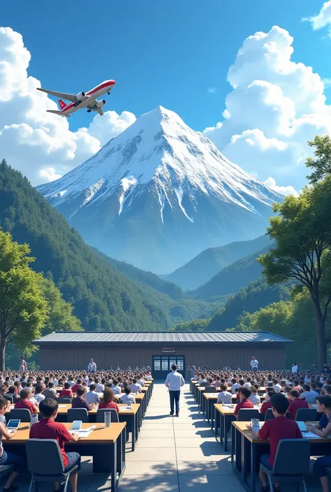 An exam hall and a conference hall including a plane on the highest mountain peaks in Japan 