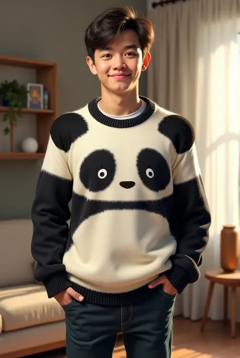 Young man with a panda sweater 