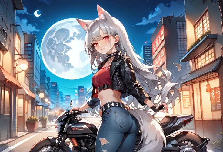 ((masterpiece, best quality, ultra detailed, high resolution, beautiful detailed face, beautiful detailed eyes, perfect hands)), (1 woman, solo, wild), (wolf ears and tail), (black hair, silver inner color hair, very long hair, diagonal bangs), (turime:1.3...