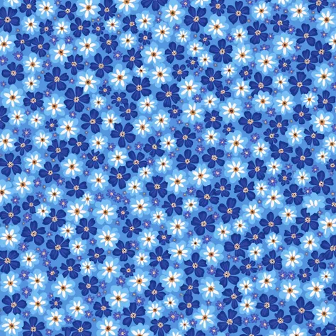 A very detailed and perfect floral pattern of many small flowers together with bright, rich and pure colors. The pattern is of many small flowers in deep blue color and sky blue background. The main flowers are deep dark blue with pure black details and ce...