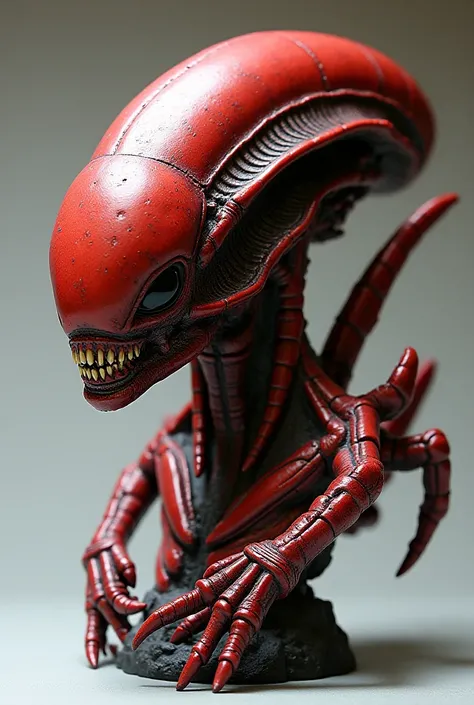 Bust of an alien with bony carapace, 4 limbs ending in sharp claws, red skin