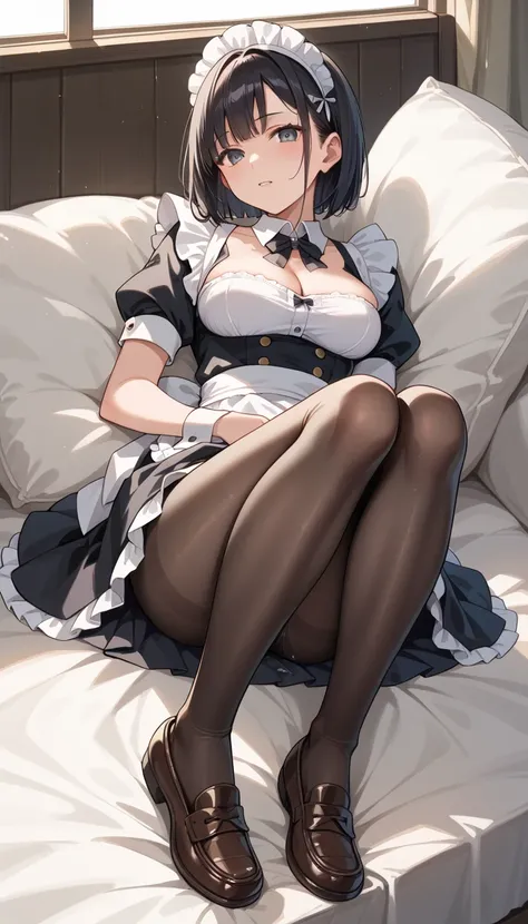  score_9,  score_8_ up the side,  score_7_ up the side, Masterpiece,(  top quality ),highlydetailed, super detailed, 1 Anime Girl ,  full body, from below, Alone,, Lying on the sofa bed 、Pussy Juice、lying down with Knees Up、 bottomless、 ,   black hair,  bo...