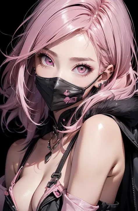   cool woman、  sexy、 beauty.  (( stick your lips out)).Kissing Face、(( pink hair)). ((   small breasts)). beauty、      yandere、   (( pink eyes)).    beautiful face、       very detailed 、(( down coat)).