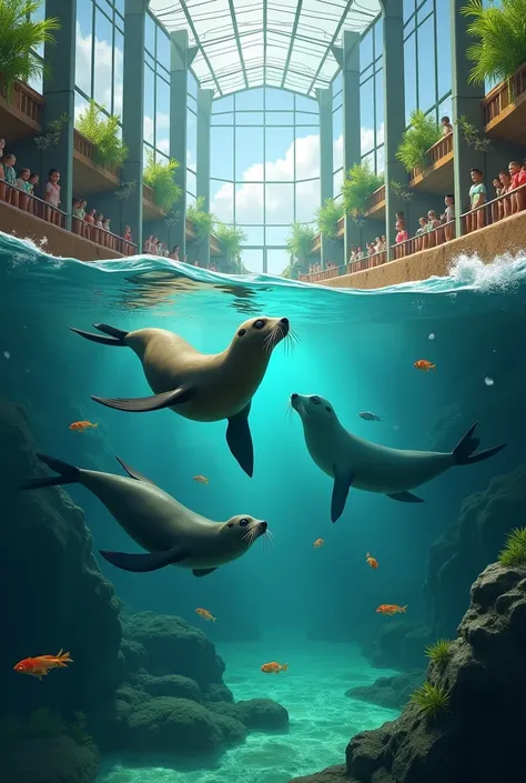 Sea lion habitat zoomed out in a zoo