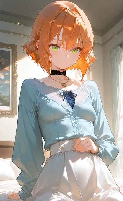 score_9,score_8_up,score_7_up, source_anime,safe, 1girl, solo, small breasts, Photo in 4K resolution, masterpiece, best quality, amazing quality, very aesthetic, absurdres, HDR, UHD, ISO 3200k, Gwendolyn_Tennison, orange hair, short hair, green eyes, blue ...