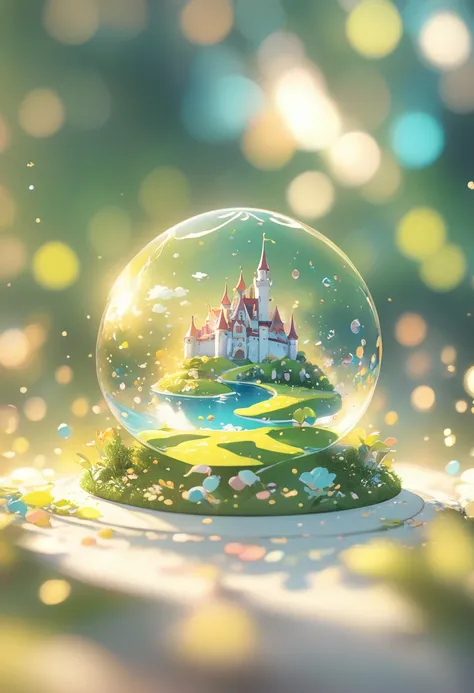 ( Masterpiece,  top quality:1.2),  Close up of a cartoon castle on a green background, Cute numbers艺术,  Beautiful and elaborate digital art ,  4K High Resolution Illustration Wallpaper , Cute numbers, Blurred dream picture, 4K HD Wallpaper Illustration ,  ...