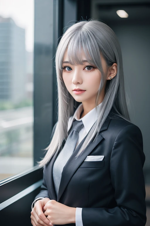 woman　 silver hair gray eyes bangs long hair　 business suit