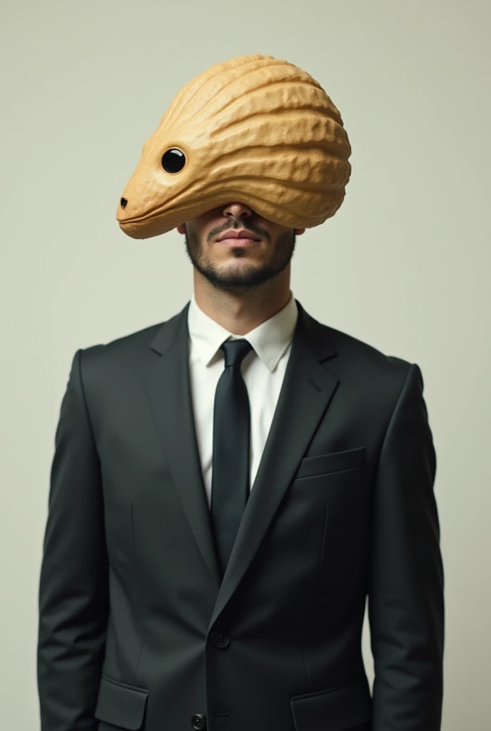 Create a man in a suit with a cashew mask