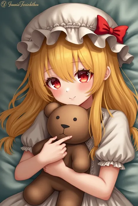 Human
The girl with the yellow hair
I'm holding a bear doll
I'm wearing a cute dress
red eyes
wake up
red ribbon hat

