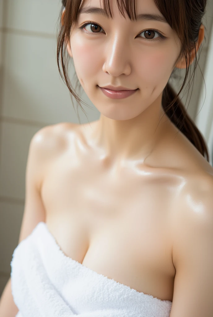  1 girl, gal, normal breasts,( top quality,  absolute resolution , super detailed, Masterpiece),( Photoreal),8k,( detailed face),  Delicate and Realistic Touch ,
 shower, and stare at the viewer,, embarrassing,smile,  sexy girl, bottomless, full body, Wide...