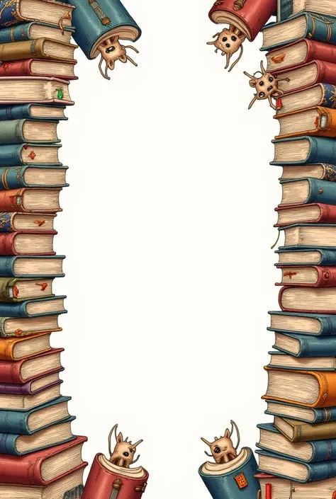 An image with a drawing of books on the edges