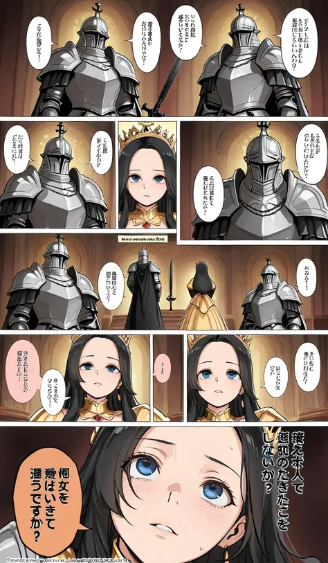 Amazing resolution, high resolution, ( Masterpiece: 1.4), super detailed, King and Queen , The royal family wearing magnificent royal costumes , knights with heavy armor , Machimusume in a shabby costume , Machimume girl standing up looking up at the royal...