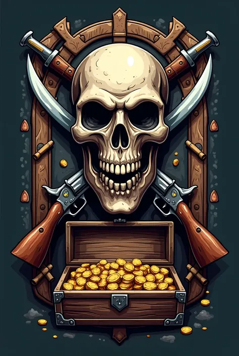 Logo with pirate skull pirates and firearms Que Dig txc 