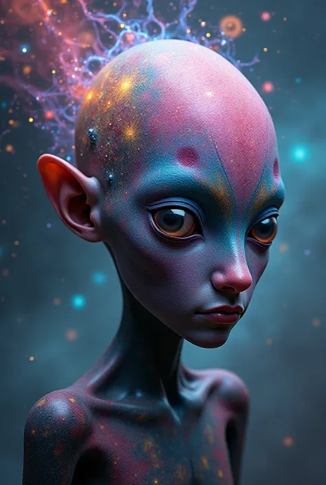 bald cosmic colored man with nose and ear eyes