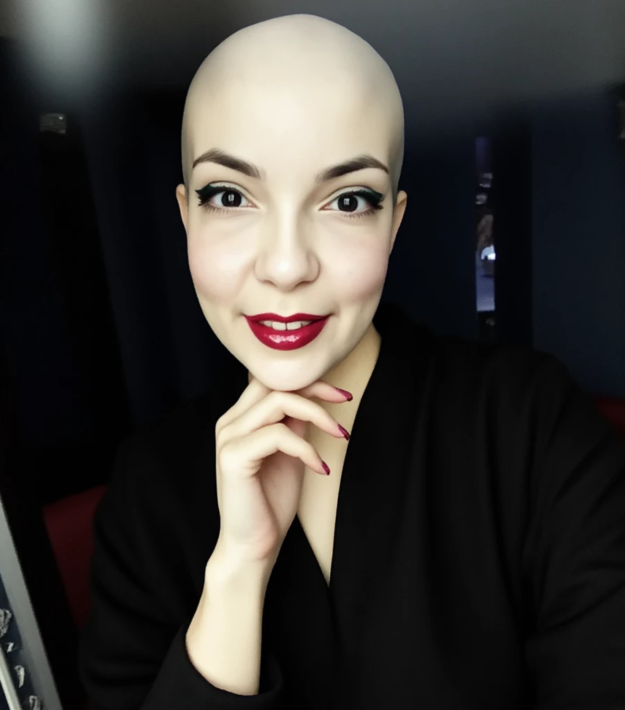 (((Thin Bald Woman))). (((Looking at viewer))).