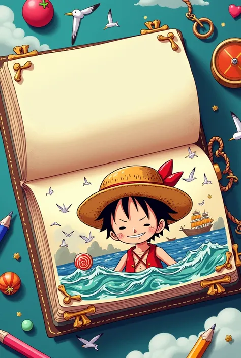 I want a diary inspired by one piece simple to draw on the second page I want the fruit Gom Gom