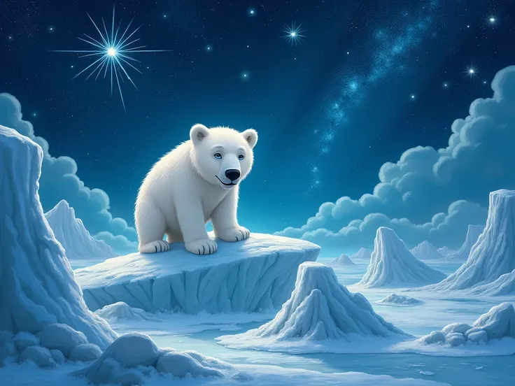 Dinner captures Eco, The polar bear, in his magical arctic kingdom, with a lively and vibrant style. The starry sky reflects the secrets whispered to Eco, with the bridge of light symbolizing your journey to Brazil. The background mixes the icy Arctic with...