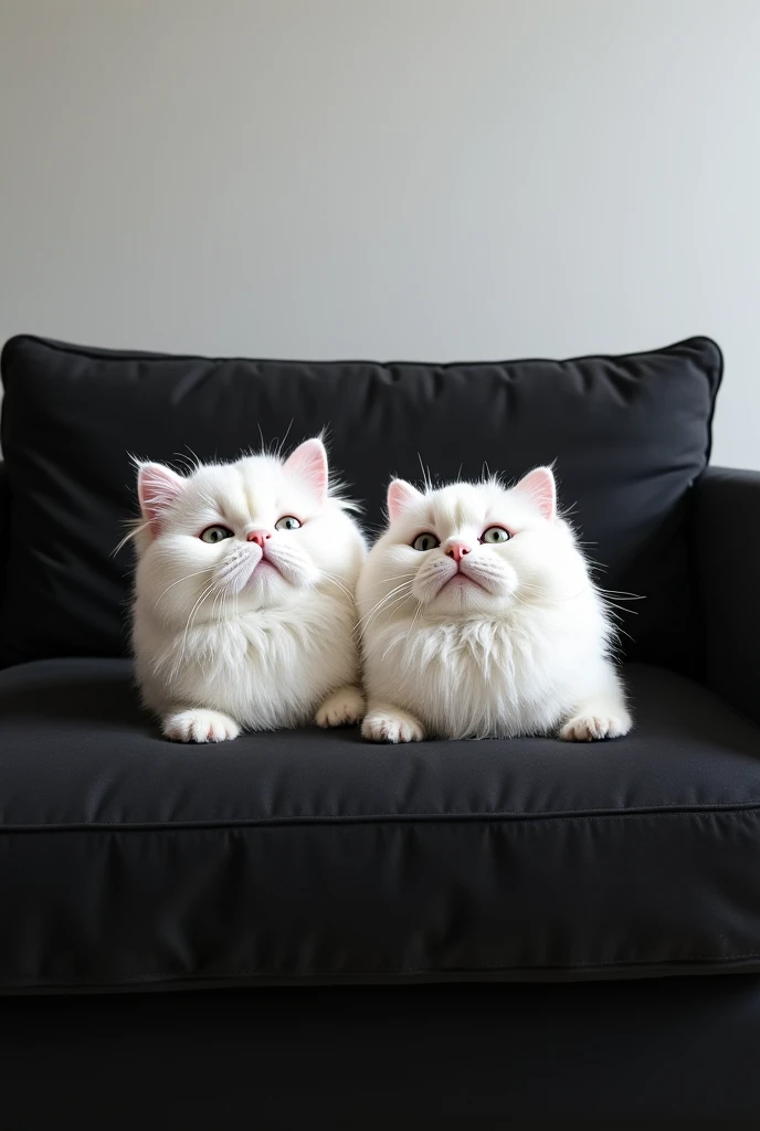 Here’s the revised prompt:

“On a black sofa with a light gray background, two small white cushions with fur resembling that of a cat are placed on the seat. The scene is hyper-realistic, as if captured by a photographer, with detailed textures of the cush...