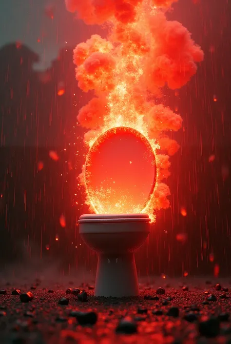 Turn the toilet upside down to the explosion and make the explosion reddest and with rain