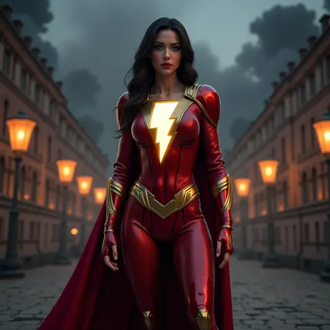 - Photorealistic with perfect details, Cinematic, Masterpiece, HD, Sexy CGI.

- Beautiful woman "Venezuela", Brownish Black Hair, sparkling eyes, expressive face.

- Wearing a costume ("Full Sexy Armor"), a costume that embodies the form of "Wizard Shazam-...