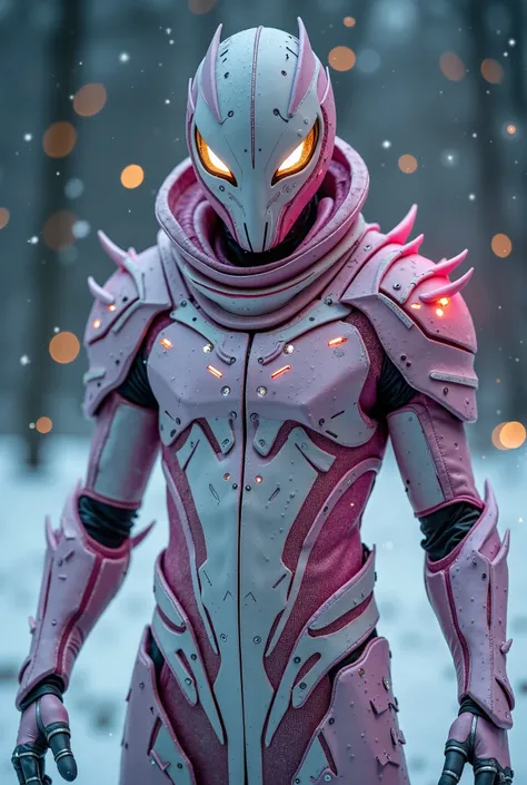 Terrifying cinematic science fiction photo of a portrait of a non human futuristic masked white and pink mythical freak dressed as a freak leather sharp fingers futuristic mask mythical freak dressed as a futuristic dirty freak white and pink mythical frea...