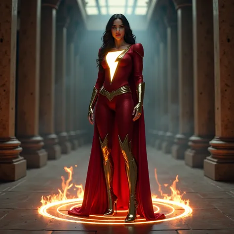 - Photorealistic with perfect details, Cinematic, Masterpiece, HD, Sexy CGI.

- Beautiful woman "Venezuela", Brownish Black Hair, sparkling eyes, expressive face.

- Wearing a costume ("Full Sexy Armor"), a costume that embodies the form of "Wizard Shazam-...