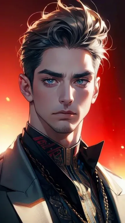 (       High quality. ,4K,8k,       highres,       masterpiece :1.2),       ultra-detailed    ,(realistic,photorealistic,photo-realistic:1.37),36-year-old man,10-day beard,Beautiful anime,Portraits,strong,Masculine,   with dark gray hair  ,sharp jaw,      ...