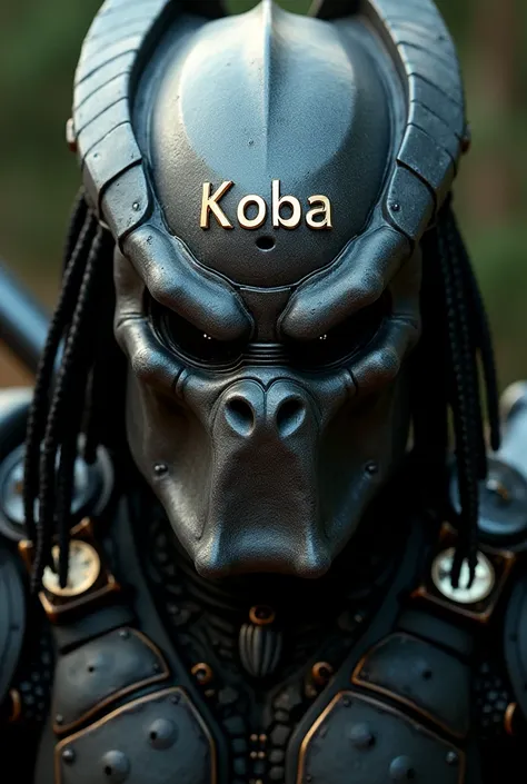 Helmet from the movie, predators avec le visage d'un singe guerrier. Koba is written on his white gold helmet. 