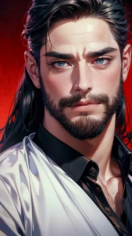 (       ,4K,8k,      highres,      masterpiece :1.2),      ultra-detailed    ,(realistic,photorealistic,photo-realistic:1.37),36-year-old man,3 day beard,Beautiful anime,Portraits,strong,Masculine,       with black hair  ,sharp jaw,           mesmerizing e...