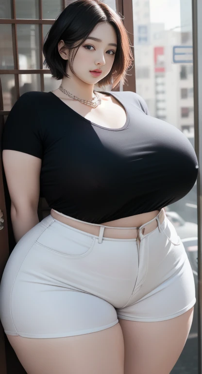  A woman wearing a white shirt and white shorts taking pictures., beautiful thick female, Tsk tsk tsk,  Wide Hips , thick thighs,  Attractive Plus Size Model,  Lubenesk, thick legs,  thick thighs,  plus size women , 가장  Wide Hips , thick body, thick,  Attr...