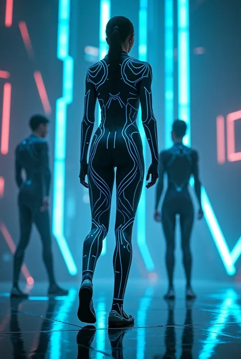 Clothing technology, tron , neon , with lights, blue and white 