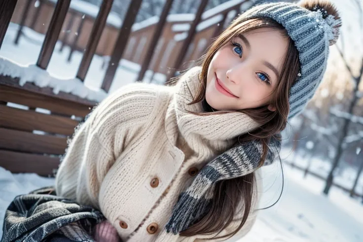 (masutepiece:1.3, Photorealsitic:1.4, 8K), top-quality, ​masterpiece, 超A high resolution, Perfect dynamic composition, Highly detailed skin and facial texture:1.3, A detailed eye, Detailed limbs, Winters, (snowflakes falling:1.2), Snowfall landscape at nig...